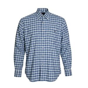 Lucchese 1883 Mens Blue Plaid Cotton Western Button Down Shirt Logo Size Large